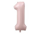 Balon foliowy pastelowy jasno różowy cyfra 1 73cm