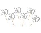 Dekoracyjne pikery 30 urodziny srebrne 6szt