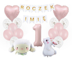 Zestaw dekoracji na roczek Zajączek Owieczka balony baner personalizacja
