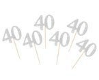 Dekoracyjne pikery 40 urodziny srebrne 6szt