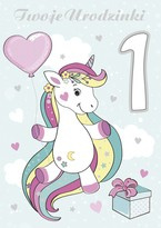 Kartka na Roczek dla dziewczynki Jednorożec 17x12cm