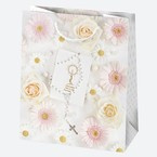 Torba ozdobna Komunia różowe kwiaty 19x23x10,5cm