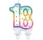 Świeczka urodzinowa 18 kolorowa kropki 8cm