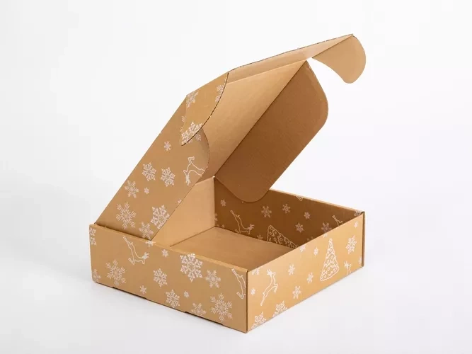 Karton świąteczny szary w białe śnieżynki i renifery 320x320x100mm