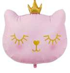 Balon foliowy Kotek w koronie różowy 64x76cm