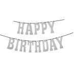 Baner Happy Birthday srebrny brokatowy 3m