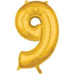 Balon foliowy złota cyfra 9 66cm hel