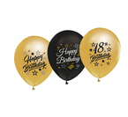 Balony lateksowe18 osiemnastka czarno złote 5szt