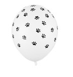 Balony lateskowe białe nadruk czarnych łapek 10szt