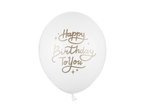 Balon lateksowy biały złoty napis Happy Birthday 1szt