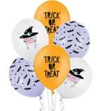 Balony lateksowe Halloween z napisem Trick or Treat - 6 sztuk