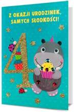 Pamiątka turkusowa Hipopotam na 4 urodziny 19x13cm