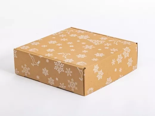 Karton świąteczny szary w białe śnieżynki i renifery 320x320x100mm