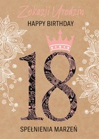 Kartka z życzeniami na 18 urodziny  Korona Eko 18x13cm