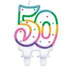 Świeczka urodzinowa 50 kolorowa kropki 8cm
