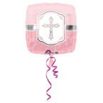 Balon foliowy komunijny różowy Krzyż 43cm