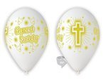 Balony na Chrzest białe złoty nadruk 12cali 5szt