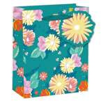 Torebka na prezenty kwiaty zielona 26x32x12.5 cm