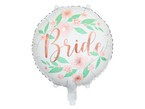 Balon foliowy biały w kwiaty napis Bride 45cm