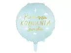 Balon foliowy błękitny Pierwsza Komunia Święta 45cm