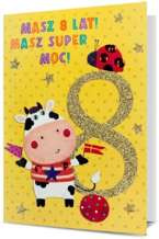 Pamiątka żółta Krówka na 8 urodziny 19x13cm