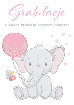 Kartka na narodziny dziecka Słonik różowa 16,5x12cm