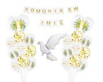 Zestaw napis personalizowany Komunia Świętą biało złoto zielony