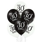 Balony lateksowe 30 urodziny czarne białe 30cm 5szt