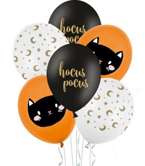 Balony lateksowe na Halloween z napisem Hokus Pokus - 6 sztuk
