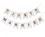 Baner Just Married biały różowe złoto napis 300cm