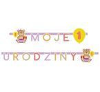 Baner Moje urodziny Misiu roczek różowy 1,9m