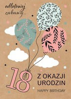 Kartka z życzeniami na 18 urodziny balony Eko 18x13cm
