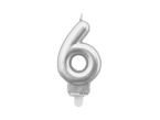 Świeczka urodzinowa srebrna metaliczna cyferka 6