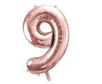 Balon foliowy różowe złoto cyfra 9 86cm