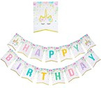 Baner Happy Birthday pastelowy Jednorożec