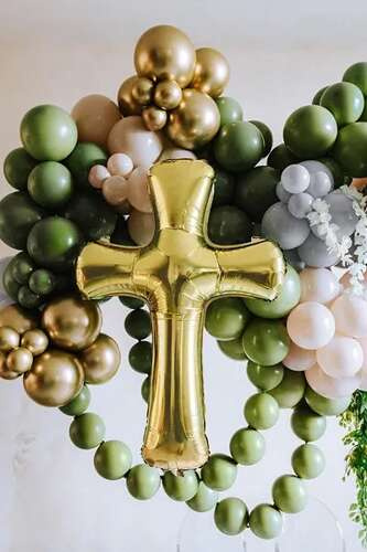 Balon foliowy Krzyż złoty Komunia 103x74 cm