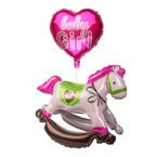 Balon dekoracja Konik na biegunach różowy stojący