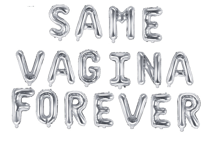 Balony literki srebrne napis Same Vagina Forever