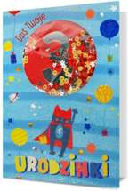 Pamiątka błękitna Kotek na 3 urodziny 19x13cm