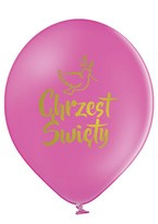 Balony lateksowe różowe złoty nadruk Chrzest Św. 5szt