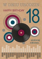 Kartka z życzeniami na 18 urodziny Winyl Eko 18x13cm