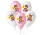 Balony  Misiu Moje 1 urodziny różowe białe 5szt