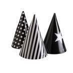 Czapeczki papierowe czarne gwiazdki paski 6szt