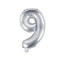 Balon foliowy srebrny cyfra 9 35cm