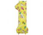 Balon foliowy cyfra 1 żółty nadruki 78cm
