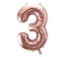 Balon foliowy różowe złoto cyfra 3 86cm