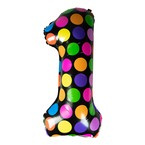 Balon foliowy  cyfra 1 czarny w kolorowe kropki 61cm