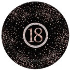 Talerzyki papierowe czarno różowe 18 urodziny 18cm 8szt