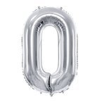 Balon foliowy srebrny cyfra 0 86cm