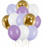 Bukiet balonowy lawendowe biało złote 30cm 12szt